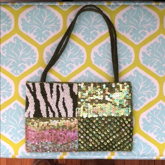 Green beaded and sequined evening bag - Picture 2 of 5